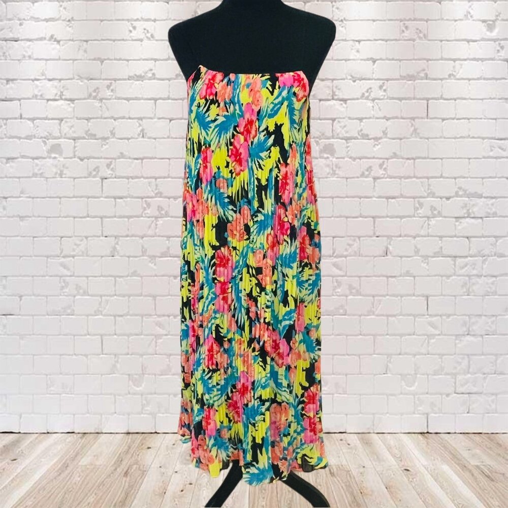 LOFT Ann Taylor Pleated Floral Maxi Dress Multicolor Spaghetti Straps Pull-On
